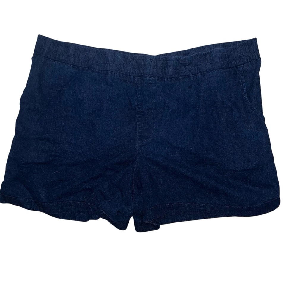 Maurices Pull On Shorts Navy Blue Elastic Waist Linen Blend with Pockets XXL